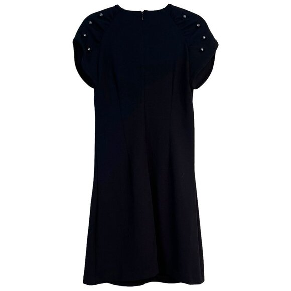Betsey Johnson Black Sheath Dress Size 4 Faux Tahitian Pearl Fully Lined Crepe - Picture 2 of 10